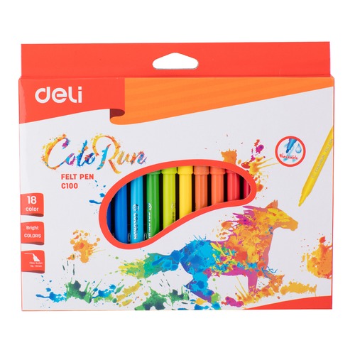 Фломастеры Deli EC10010 ColoRun Вентилируемый 18цв. коробка с европодвесом 24 шт./кор.