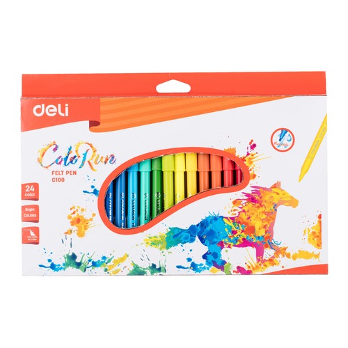 Фломастеры Deli EC10020 ColoRun Вентилируемый 24цв. коробка с европодвесом 24 шт./кор.