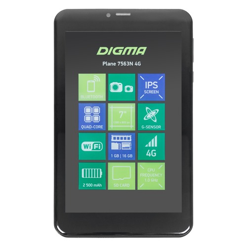 Планшет DIGMA Plane 7563N 4G, 1GB, 16GB, 3G, 4G, Android 7.0 черный [ps7178ml]