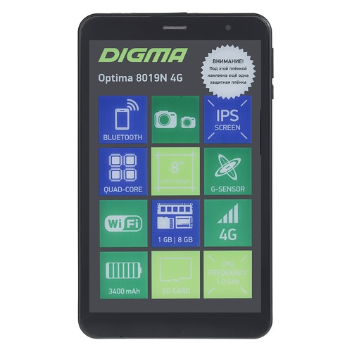 Планшет DIGMA Optima 8019N 4G, 1GB, 8GB, 3G, 4G, Android 7.0 черный [ts8182ml]