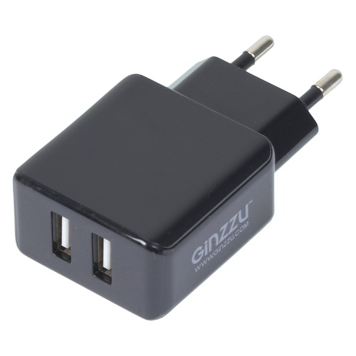 Сетевое зарядное устройство GINZZU GA-3311UB, 2xUSB, 3.1A, черный