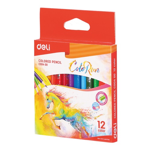 Карандаши цветные Deli EC00400 ColoRun трехгран. тополь 12цв. короткие коробка/европод. 48 шт./кор.