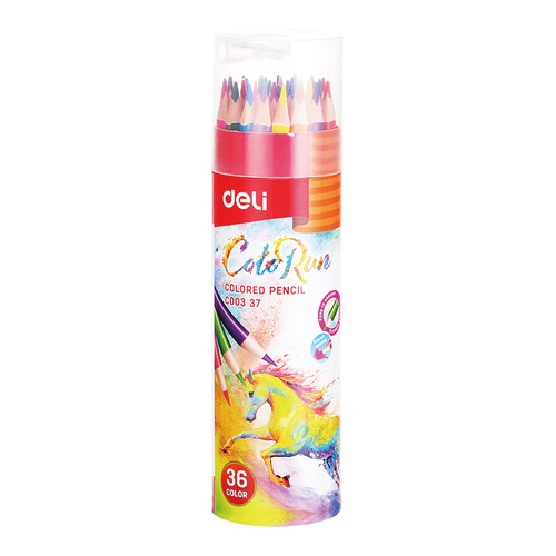 Карандаши цветные Deli EC00337 ColoRun трехгран. 36цв. точилка карт.тубус 12 шт./кор.