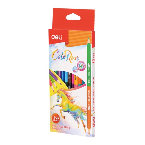 Карандаши цветные Deli EC00520 ColoRun липа 24цв. 2-х сторонние коробка/европод. (12шт) 24 шт./кор.