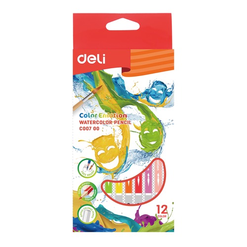 Карандаши цветные акварельные Deli EC00700 Color Emotion липа 12цв. коробка/европод. 24 шт./кор.