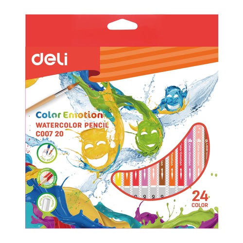 Карандаши цветные акварельные Deli EC00720 Color Emotion липа 24цв. коробка/европод. 24 шт./кор.