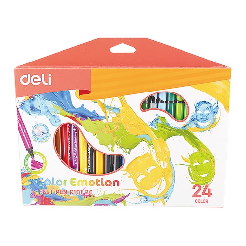 Фломастеры Deli EC10120 Color Emotion смываемые 24цв. коробка с европодвесом 12 шт./кор.