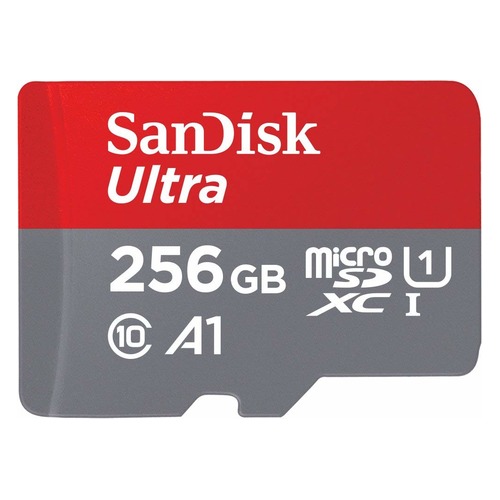 Карта памяти microSDXC UHS-I SANDISK Ultra 256 ГБ, 100 МБ/с, Class 10, SDSQUAR-256G-GN6MA, 1 шт., переходник SD