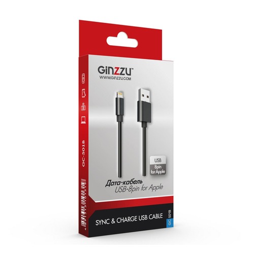 Кабель GINZZU Lightning (m), USB A(m), 1.0м, черный [gc-501b]