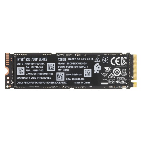 SSD накопитель INTEL 760p Series SSDPEKKW128G8XT 128Гб, M.2 2280, PCI-E x4, NVMe [ssdpekkw128g8xt 963289]