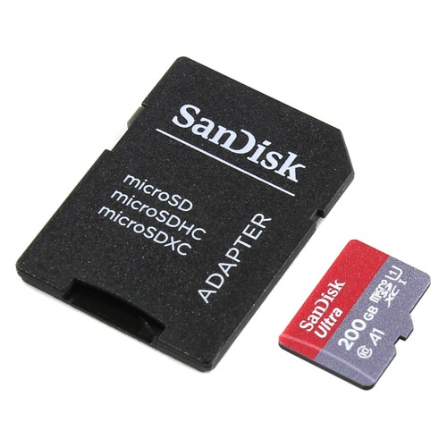 Карта памяти microSDXC UHS-I SANDISK Ultra 200 ГБ, 100 МБ/с, Class 10, SDSQUAR-200G-GN6MA, 1 шт., переходник SD