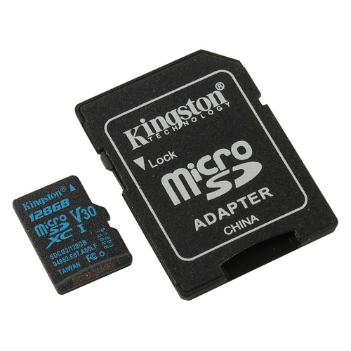 Карта памяти microSDXC KINGSTON Canvas Go 128 ГБ, 90 МБ/с, Class 10, SDCG2/128GB, 1 шт., переходник SD