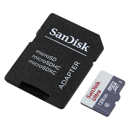 Карта памяти microSDXC UHS-I SANDISK Ultra 80 128 ГБ, 80 МБ/с, Class 10, SDSQUNS-128G-GN6TA, 1 шт., переходник SD