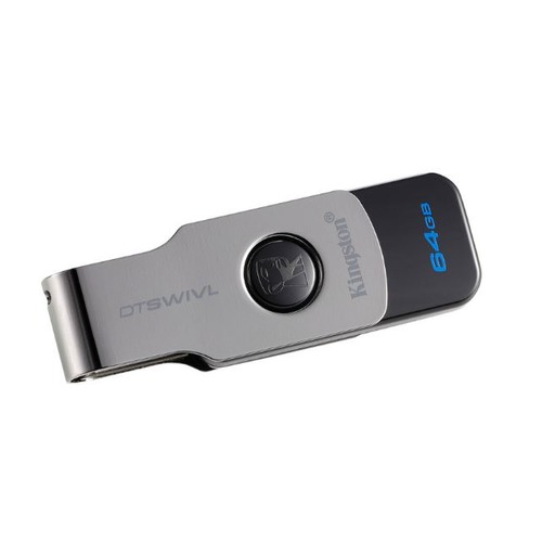 Флешка USB KINGSTON DataTraveler DTSWIVL/64GB 64Гб, USB3.0, серебристый и черный