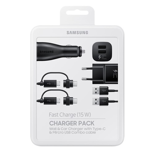 Комплект зарядного устройства SAMSUNG EP-U3100, USB, microUSB/USB type-C, черный