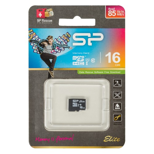 Карта памяти microSDHC UHS-I U1 SILICON POWER 16 ГБ, 85 МБ/с, Class 10, SP016GBSTHBU1V10, 1 шт.