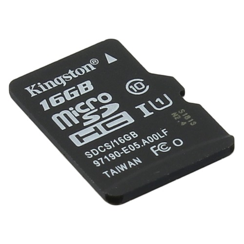 Карта памяти microSDHC UHS-I U1 KINGSTON 16 ГБ, 80 МБ/с, Class 10, SDCS/16GBSP, 1 шт.