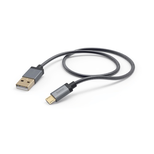 Кабель HAMA Metal, micro USB B (m), USB A(m), 1.5м, черный [00173625]