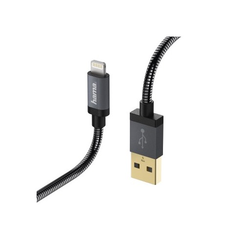 Кабель HAMA Metal, Lightning (m), USB A (m), 1.5м, MFI, черный [00173626]