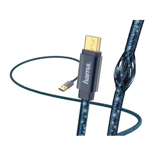 Кабель HAMA Glitter, micro USB B (m), USB A(m), 1.5м, синий [00183204]