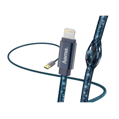 Кабель HAMA Glitter, Lightning (m), USB A (m), 1.5м, MFI, синий [00183205]