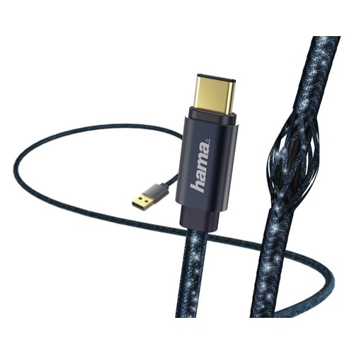 Кабель HAMA Glitter, USB Type-C (m), USB A(m), 1.5м, синий [00183206]