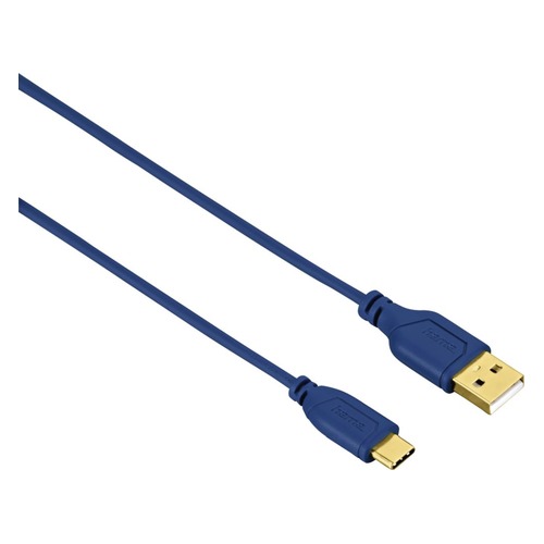 Кабель HAMA Flexi-Slim, USB Type-C (m), USB A(m), 0.75м, синий [135785]