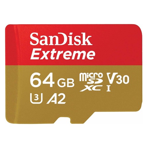 Карта памяти microSDXC UHS-I U3 SANDISK Extreme 64 ГБ, 100 МБ/с, Class 10, SDSQXA2-064G-GN6MA, 1 шт., переходник SD