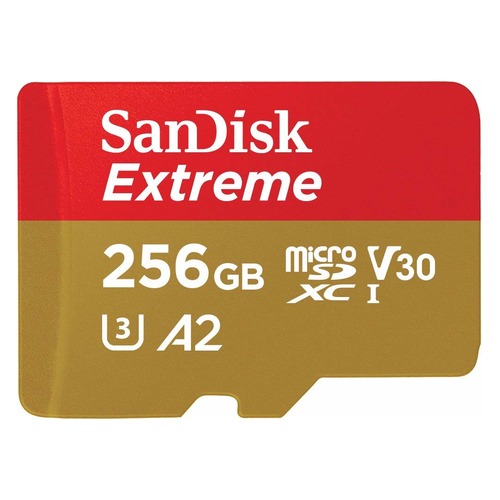 Карта памяти microSDXC UHS-I U3 SANDISK Extreme 256 ГБ, 160 МБ/с, Class 10, SDSQXA1-256G-GN6MA, 1 шт., переходник SD