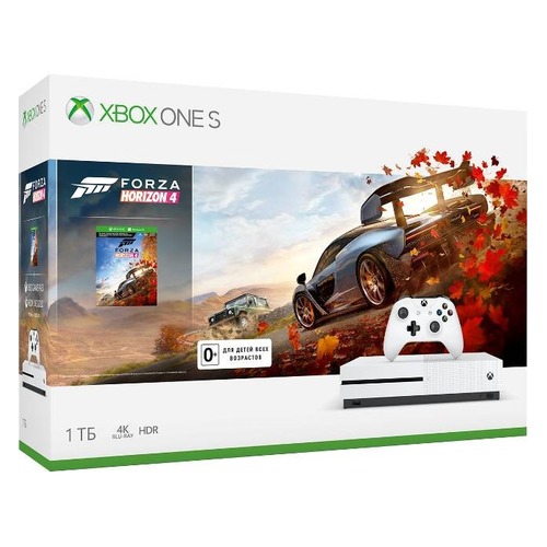 Игровая консоль MICROSOFT Xbox One S с 1 ТБ памяти, игрой Forza Horizon 4, Абонемент 1 месяц Game Pass и 14 дней пробной подписки Xbox Live Gold., 234-00562, белый