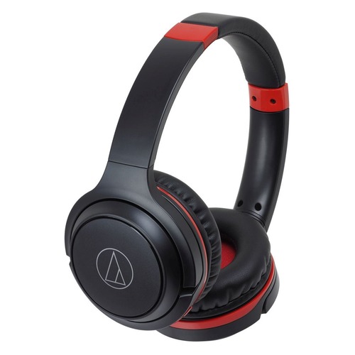 Наушники с микрофоном AUDIO-TECHNICA ATH-S200BT BRD, Bluetooth, накладные, черный/красный [15120051]