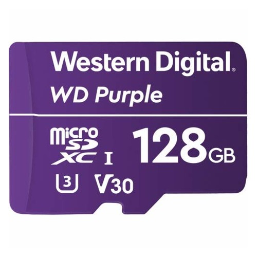Карта памяти microSDXC UHS-I U3 WD Purple 128 ГБ, 100 МБ/с, Class 10, WDD128G1P0A, 1 шт.