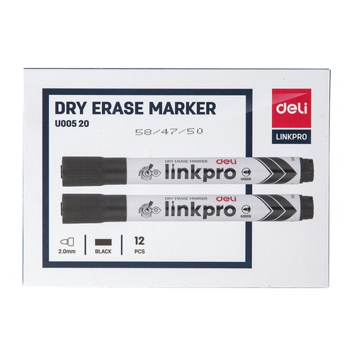 Маркер для досок Deli EU00520 Linkpro пулевидный пиш. наконечник 2мм заправляемый черный 12 шт./кор.