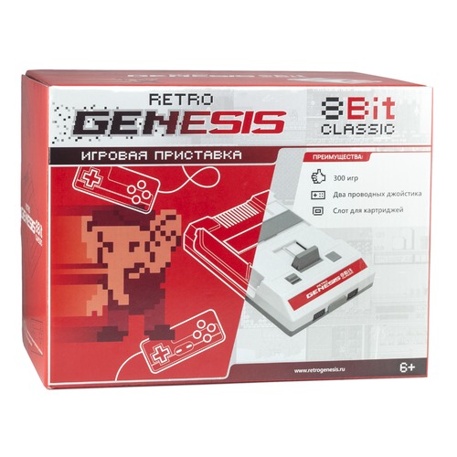 Игровая консоль RETRO GENESIS 300 игр, белый/красный