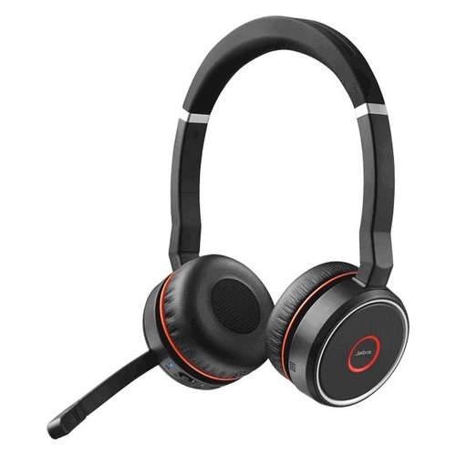 Гарнитура JABRA Evolve 75 Stereo MS, для компьютера, накладные, bluetooth, черный [7599-832-109]