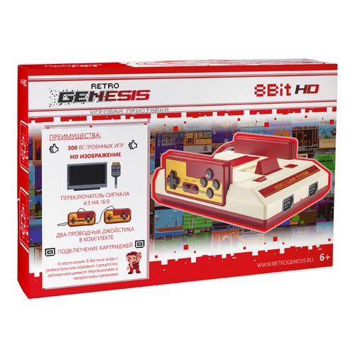 Игровая консоль RETRO GENESIS HD Ultra 300 игр, два проводных джойстика, белый/красный