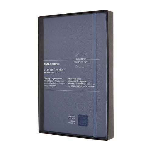 Блокнот Moleskine LE LEATHER Large 130х210мм натур. кожа 192стр. линейка твердая обложка синий