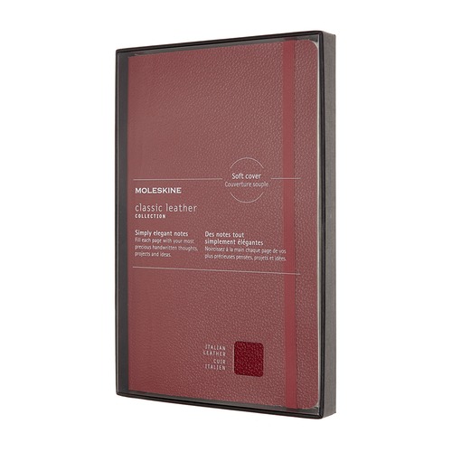 Блокнот Moleskine LE LEATHER Large 130х210мм натур. кожа 192стр. линейка твердая обложка красный