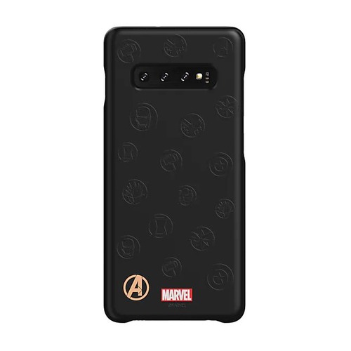 Чехол (клип-кейс) SAMSUNG Marvel Case AvLogo, для Samsung Galaxy S10+, черный [gp-g975hifghwe]