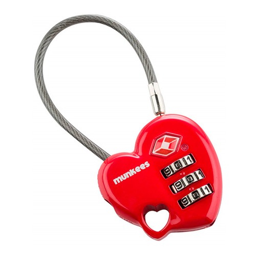 Замок Munkees Combination Lock - Heart (3606) красный д.80мм ш.37мм в.14мм