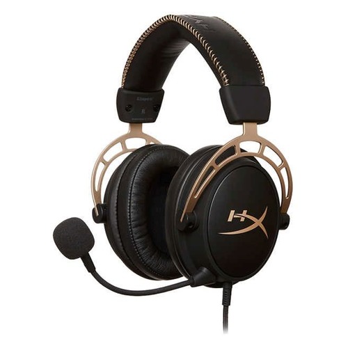 Гарнитура игровая HYPERX Cloud Alpha Gold, для ПК и игровых консолей, накладные, черный / золотистый [hx-hsca-gd/nap]