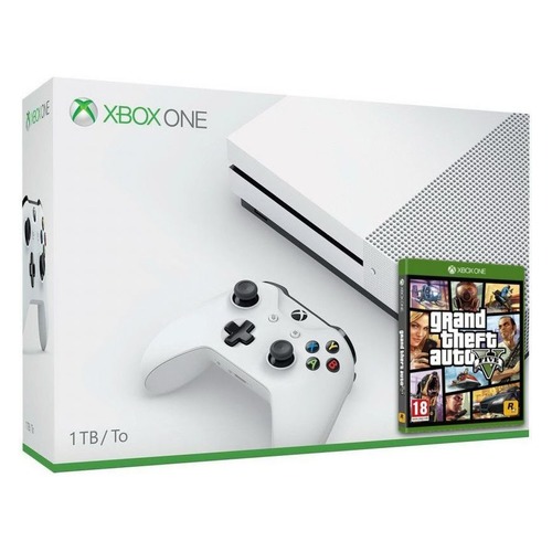 Игровая консоль MICROSOFT Xbox One S с 1 ТБ памяти, игрой Grand Theft Auto 5, белый