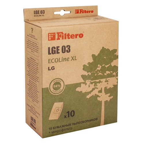 Пылесборники FILTERO LGE 03 ECOLine XL, бумажные, 10 шт., подходит для CLATRONIC, LG, ROLSEN