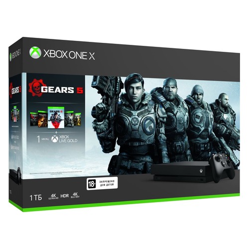 Игровая консоль MICROSOFT Xbox One X с 1ТБ памяти, играми: Gears 5, Gears of War: Ultimate Edition, Gears of War 2, 3, 4, CYV-00331, черный