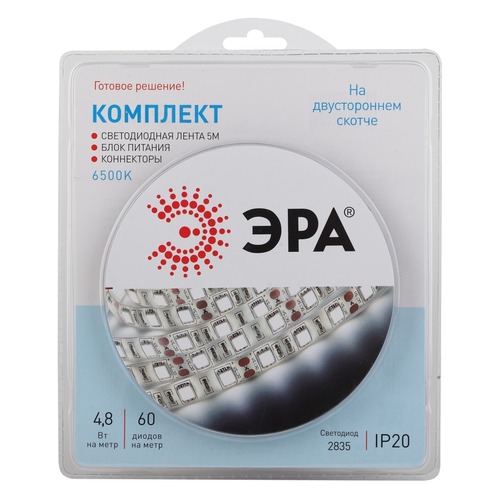 Лента светодиод. Эра 2835kit-4,8-60-12-IP20-6500-5m (Б0043061)