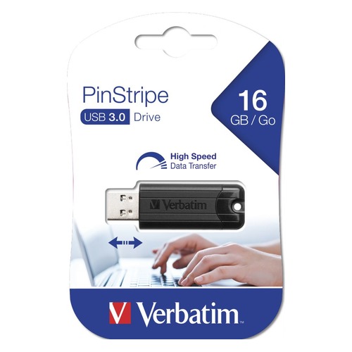 Флешка USB VERBATIM PinStripe 16Гб, USB3.0, черный [49316]