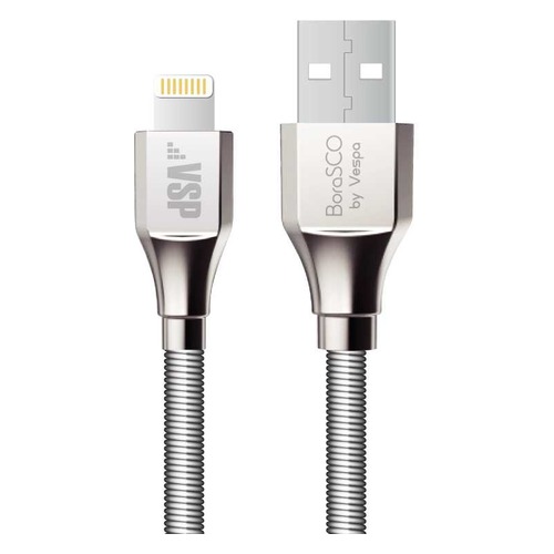Кабель BORASCO USB A (m), Lightning (m), 1м, серебристый [35101]