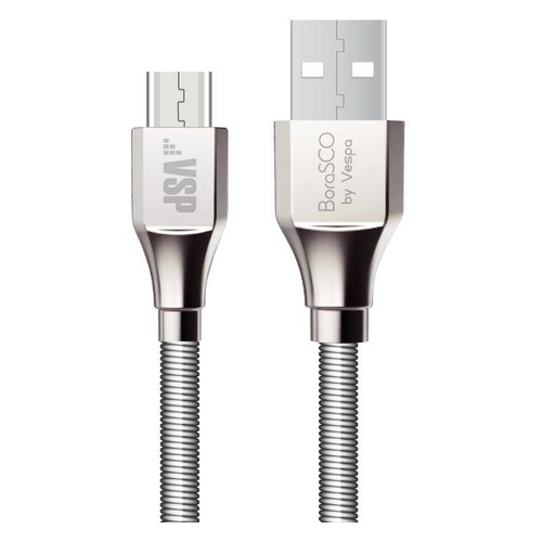 Кабель BORASCO USB A (m), micro USB B (m), 1м, серебристый [35102]