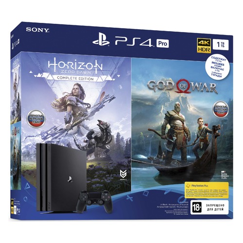 Игровая консоль PlayStation 4 Pro PS719994602 черный в компл.: 2 игры: God of War, Horizon: Zero Daw