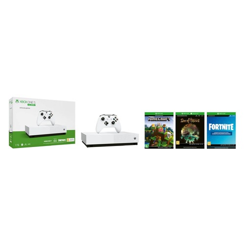 Игровая консоль MICROSOFT Xbox One S с 1 ТБ памяти, играми: Minecraft, Sea of Thieves, Fortnite, All-Digital Edition, белый
